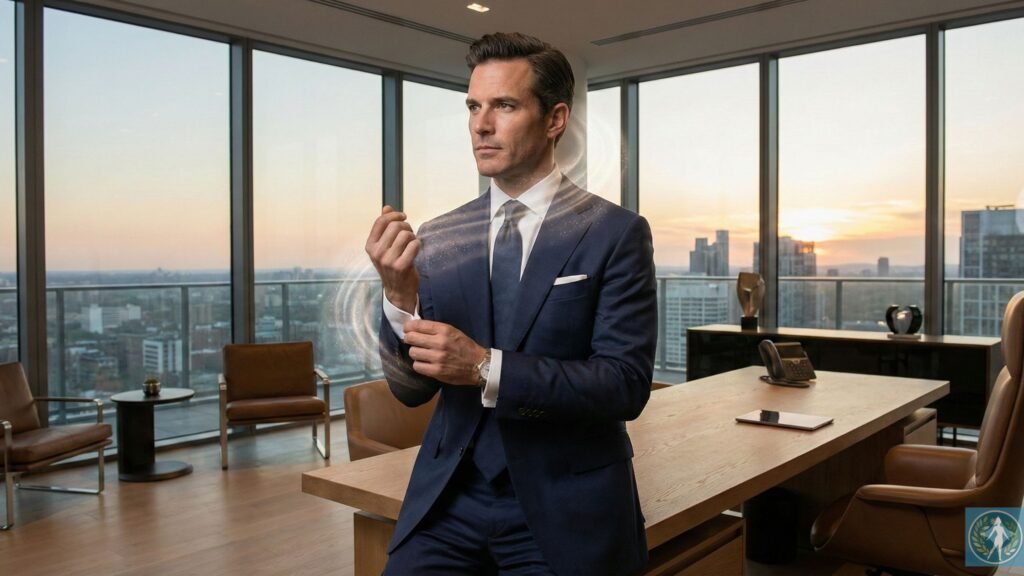 Perfume Masculino para o Trabalho: O Guia da Assinatura Olfativa de Sucesso 1 O Guia do Homem Moderno: Unindo Cuidados Pessoais, Fragrância e Alta Performance", não é sobre vaidade; é sobre sobrevivência e dominância no mercado. Homens em posições de C-Level (liderança) ou em ascensão rápida já decodificaram que o grooming (cuidados pessoais) deixou de ser um luxo estético para se tornar uma ferramenta tática de engenharia social. Vivemos na "Economia da Atenção", um mundo acelerado e digital onde o julgamento é instantâneo.