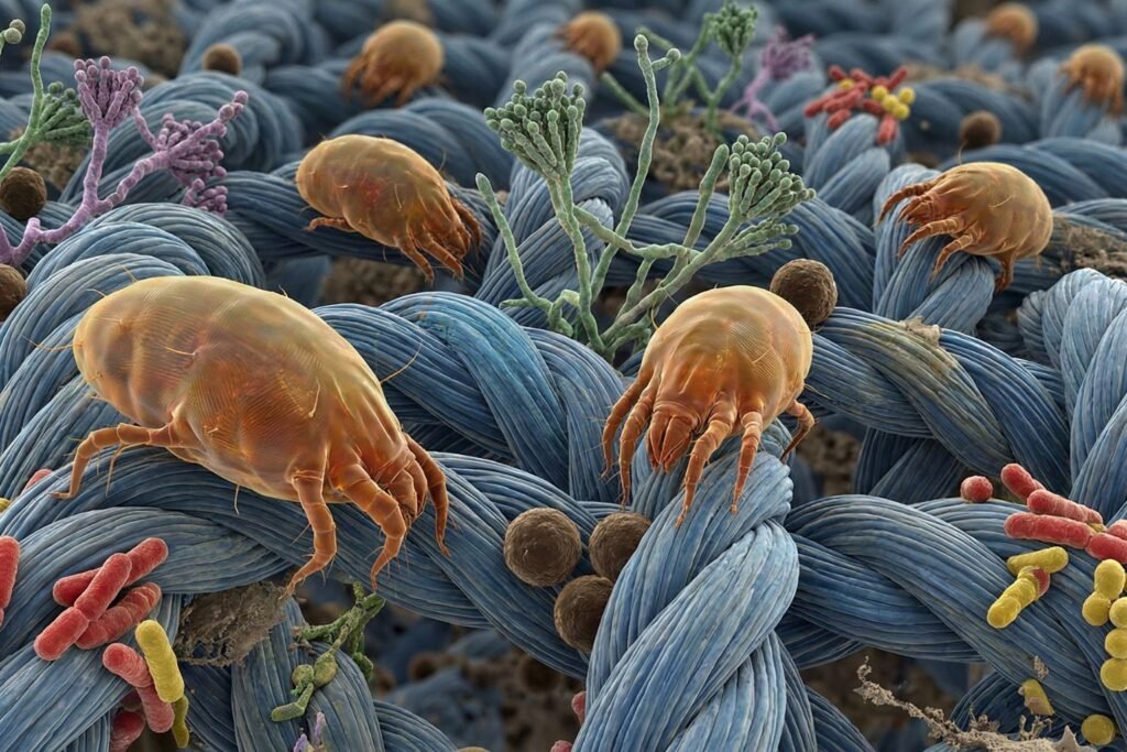 Como Eliminar Ácaros do Sofá O Inimigo Invisível: Por Que Sua Casa "Limpa" Pode Estar Destruindo Sua Imunidade (E Como Resolver) 2 O Banquete dos Acaros universo do bem estar